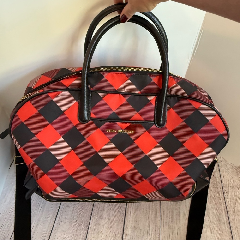 VERA BRADLEY Weekender Traveler Red Black Buffalo Check Bag